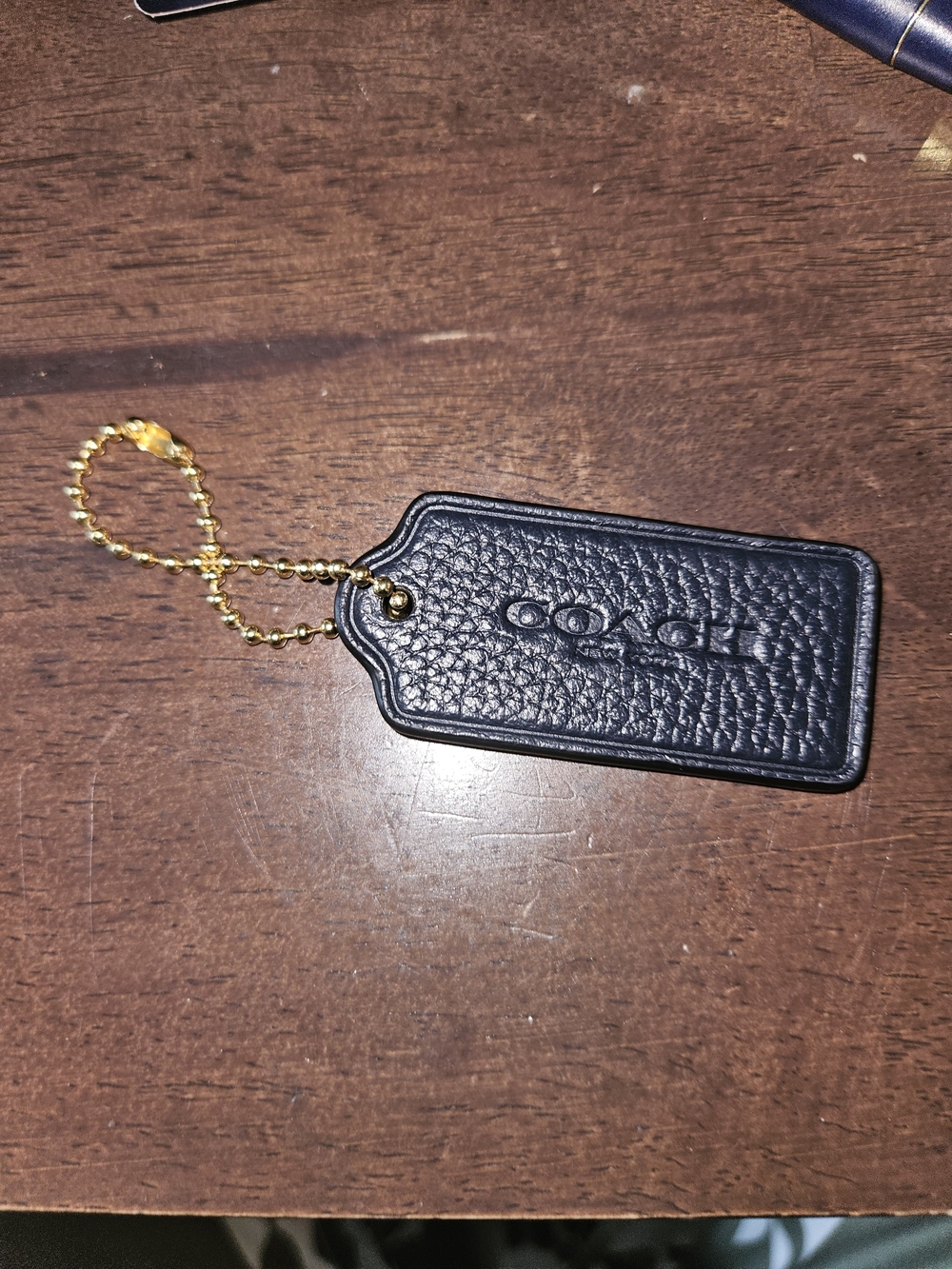 Coach Black Pebbled Leather Bag Tag with Gold Chain
